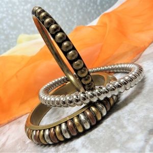 Three Copper, Silver ,Brass Color Bangle Bracelets